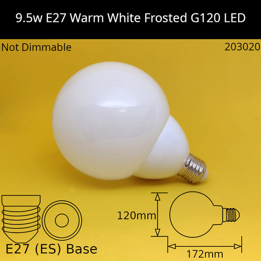 E27 (ES) / G120 - 120mm / 9.5W - Warm White - 2700K - Non Dimmable