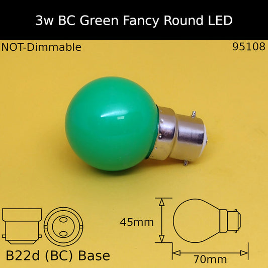 3W 230V BC Green Fancy Round Led